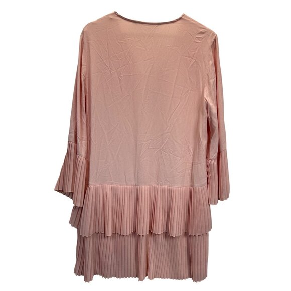 Zara Woman Dress Tunic Medium Pink‎ Pleated Tiered Layer Bell Sleeves - Picture 2 of 8